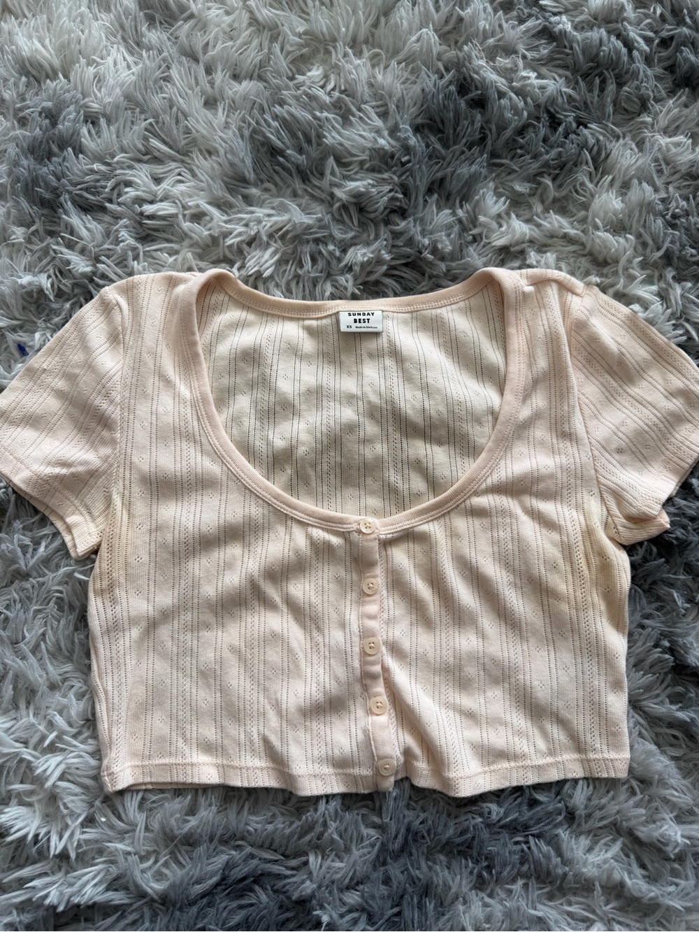 Sunday Best Pale Peach Scoop-Neck Button Crop Top
